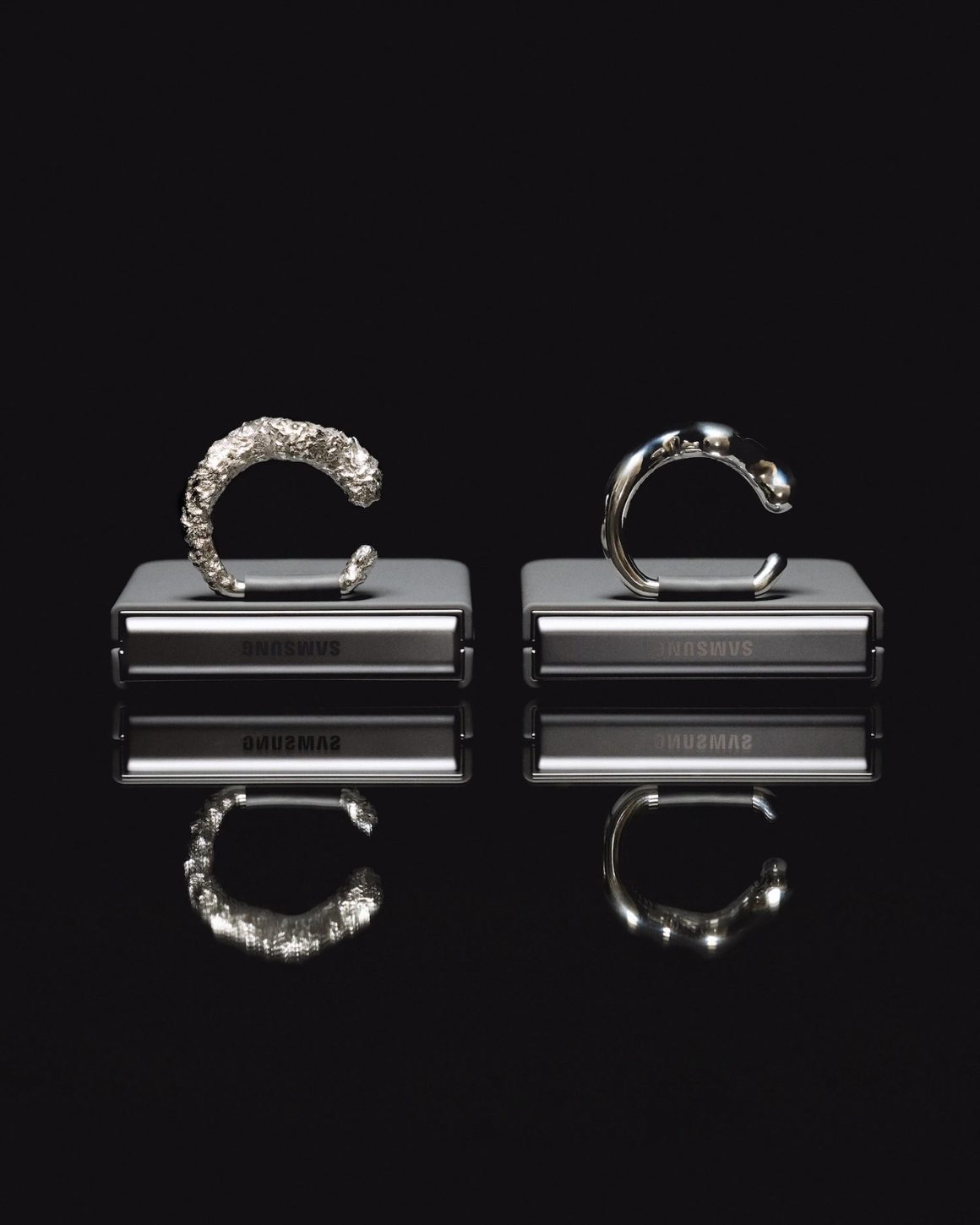 Samsung Galaxy Z Flip6, showcasing solid 925 sterling silver rings