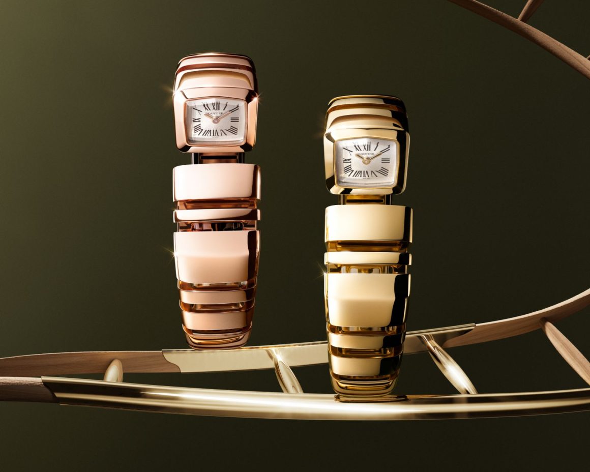 Cartier Reflection de Cartier watch in pink gold (left) and yellow gold (right)